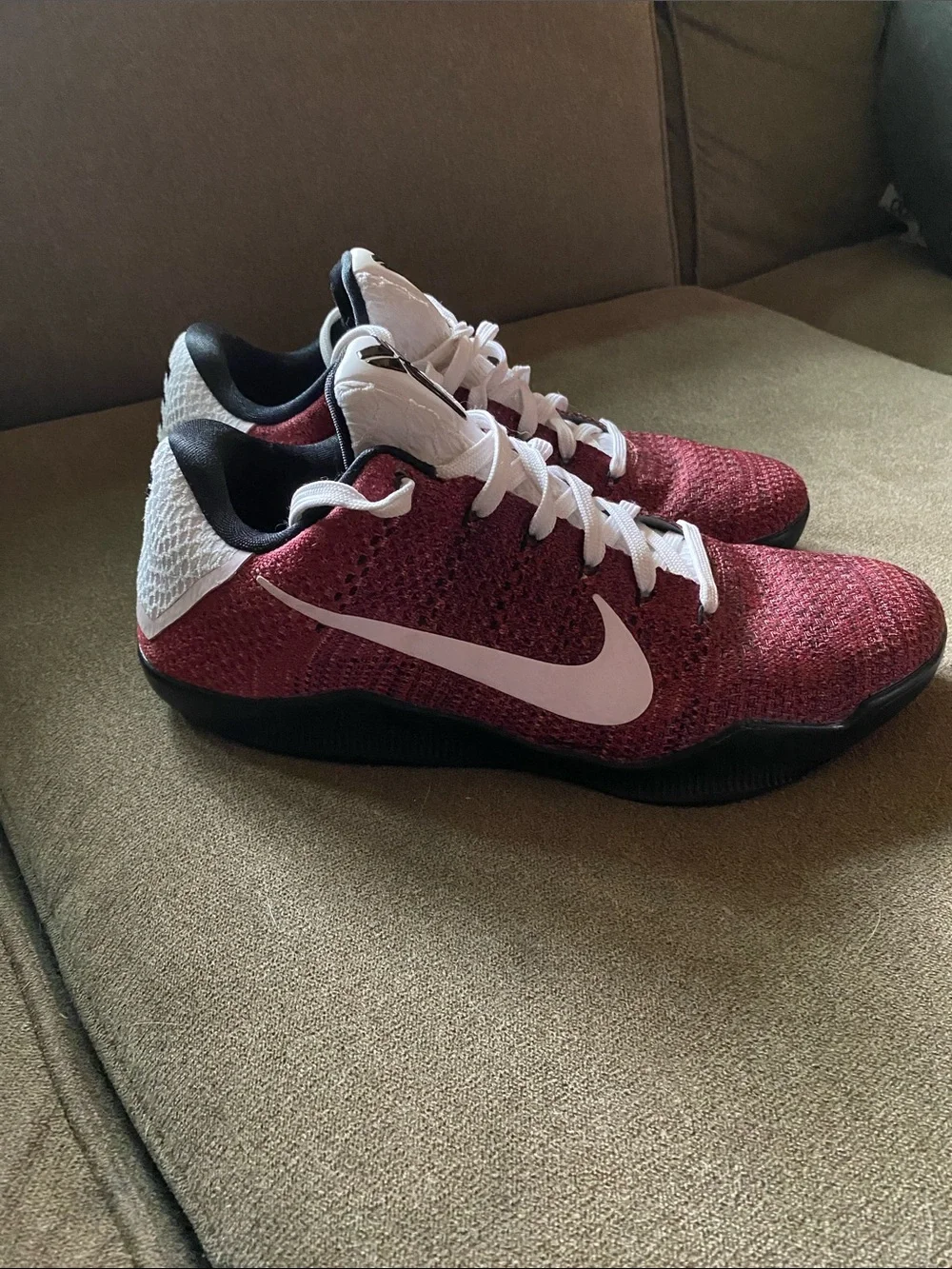 Nike Red and White Flyknit Low-Top Athletic Shoes